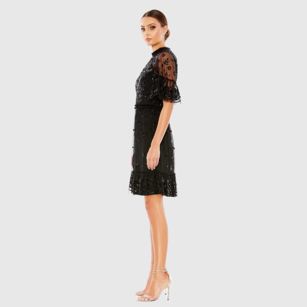 Mac Duggal Black Sequin Illusion High Neck Cocktail Dress Size 8 - Picture 3 of 9